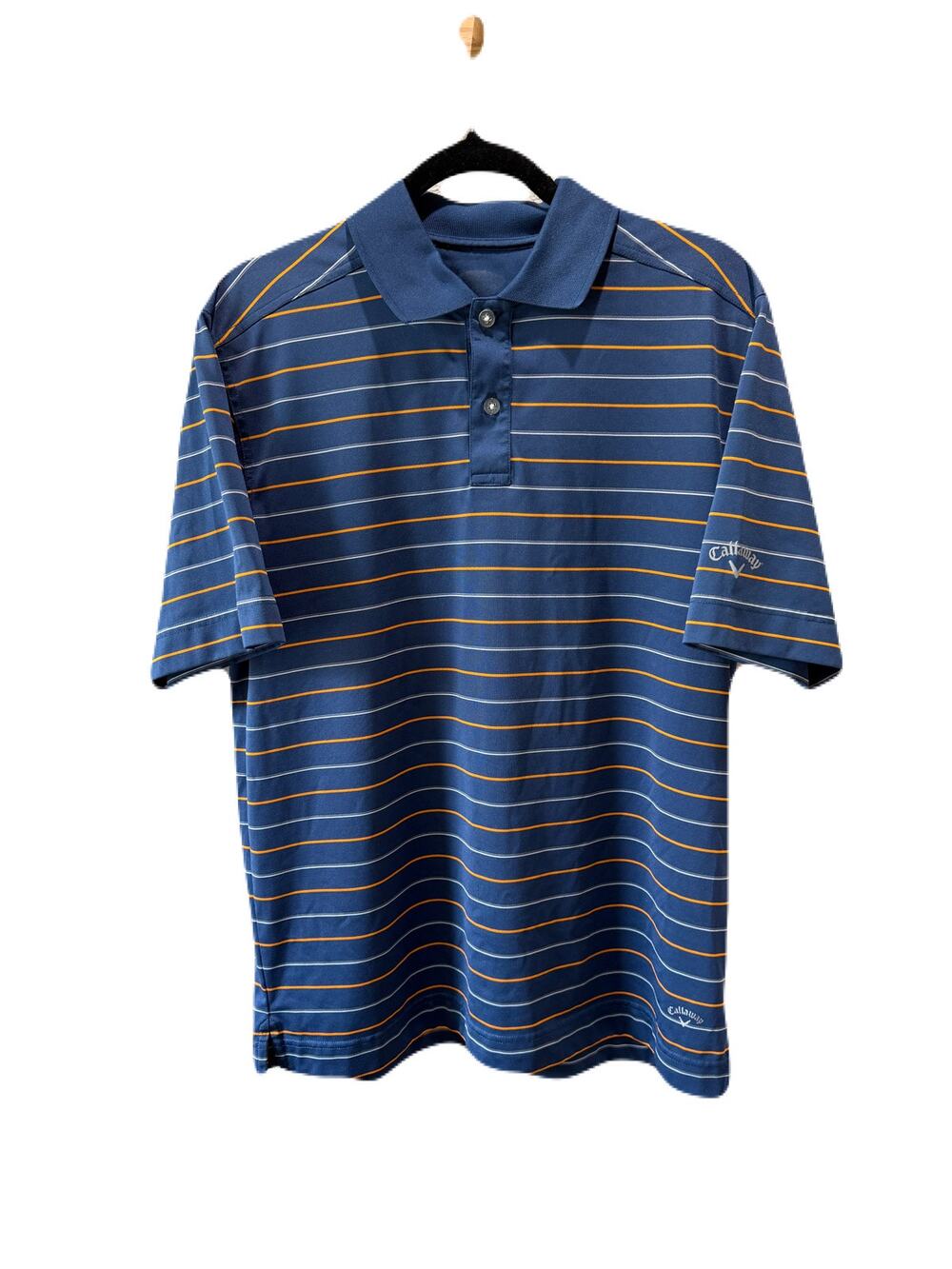 Callaway Mens Golf Travel Casual Blue Orange Stripe Polo Size Large